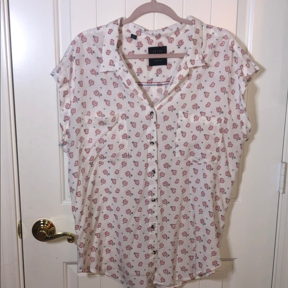 JACHS Girlfriend White and Pink Floral Button-Down Shirt